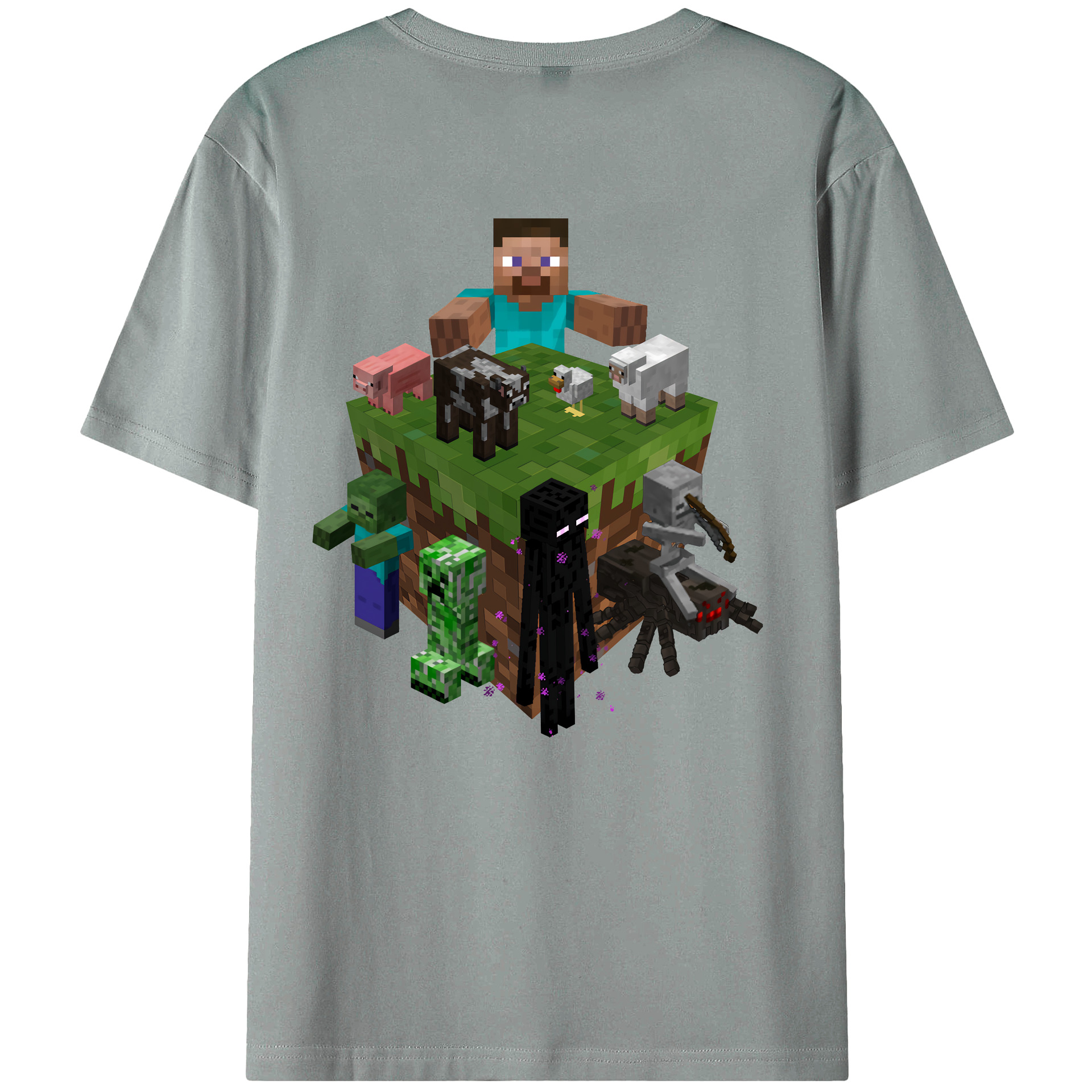 （画像用） マインクラフト ブロックの世界 Minecraft MC Block world 綿100％ メンズ半袖Tシャツ（バックプリント） 通気性